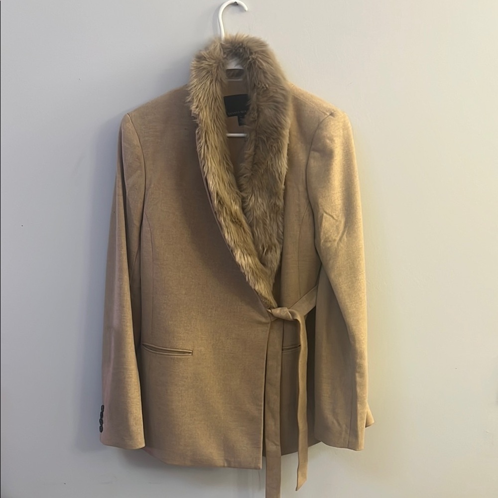 BANNA REPUBLIC - Elegant Tan Faux Fur Trimmed Women's Jacket size 12